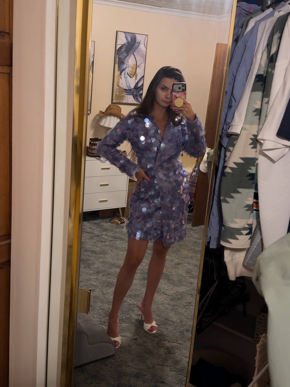 ASOS Lavender Iridescent Sequin Long Sleeve Sheath Dress - Picture 5 of 8